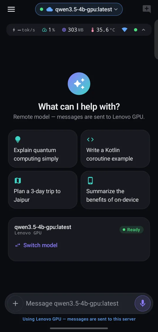 BentoMind Remote models screen: Use your own GPU server, clearly labelled.